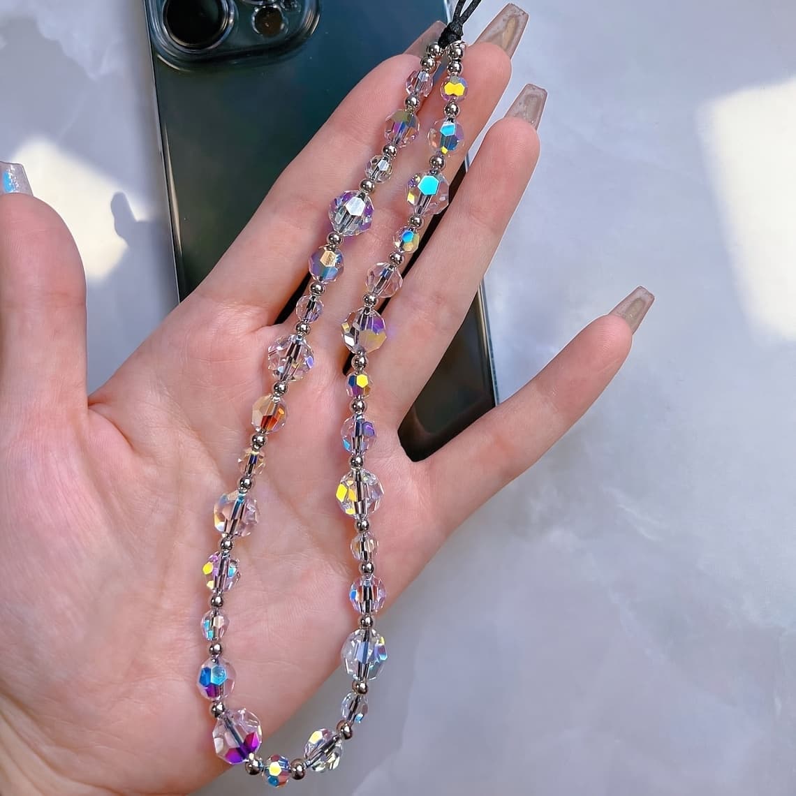 TEMU 1pc Transparent Glass Hanging Ornament Colored Glass Rice Bead Temperament Mobile Phone Chain Girl Girlfriend Accessories