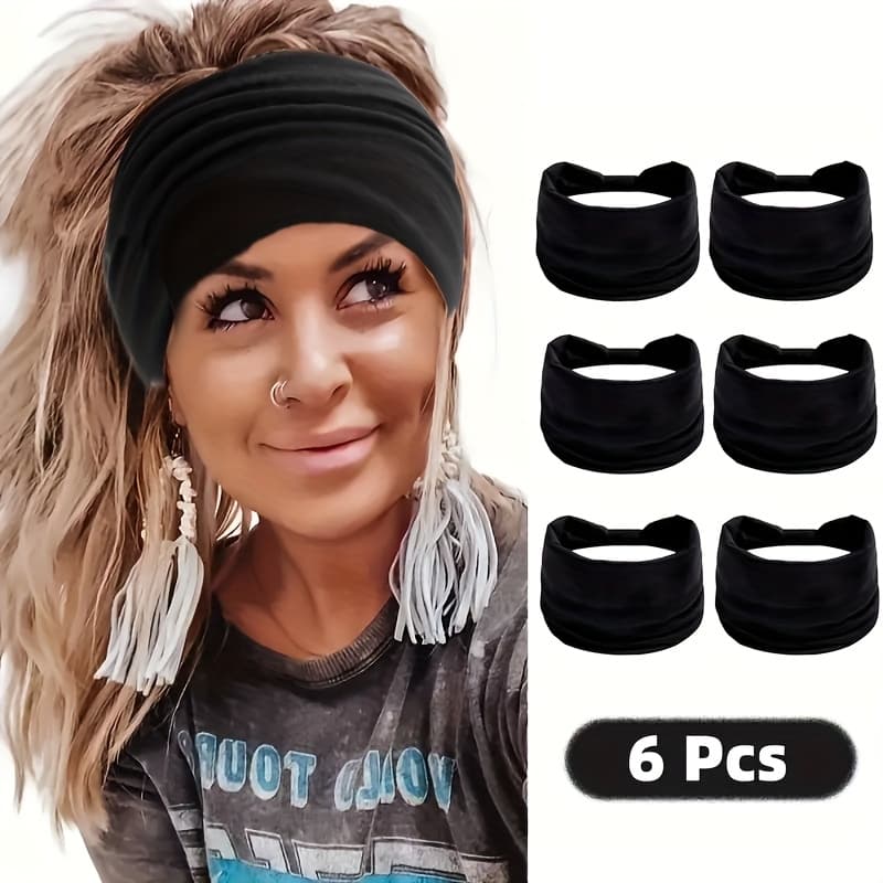 TEMU 6pcs Wide And Soft Women's Headband Hair Mask, Bohemian Fashion Headband, Elastic For Yoga Headband, Hair Additions, Headband Knotted Elastic Non-slip Hair Strap, Used For Yoga Running Sports