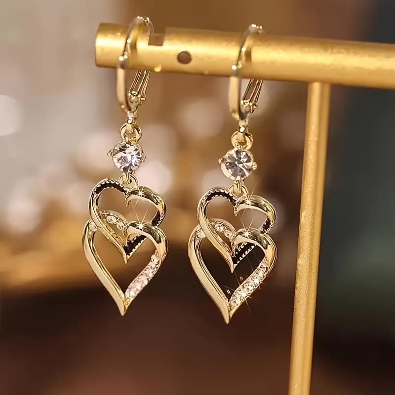 TEMU 1 Pair Of Double-layer Artificial Heart-shaped Earrings, Cool Party Jewelry, A Gift For Women, Mothers, On Valentine's Day