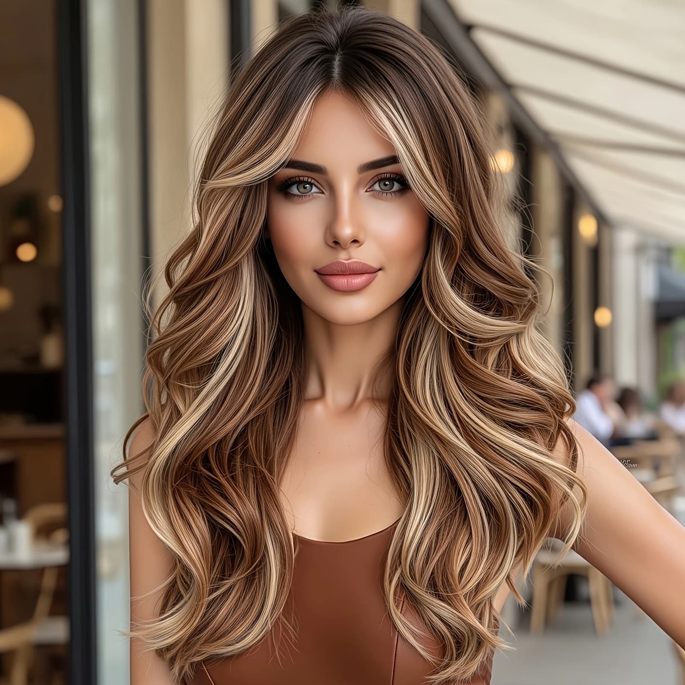 TEMU Brown Dyed Layered Long Curly Hair For Spring And Summer, New Women's Wigs Bangs Music Festival Women's Gifts Valentine's Day Fashion Daily