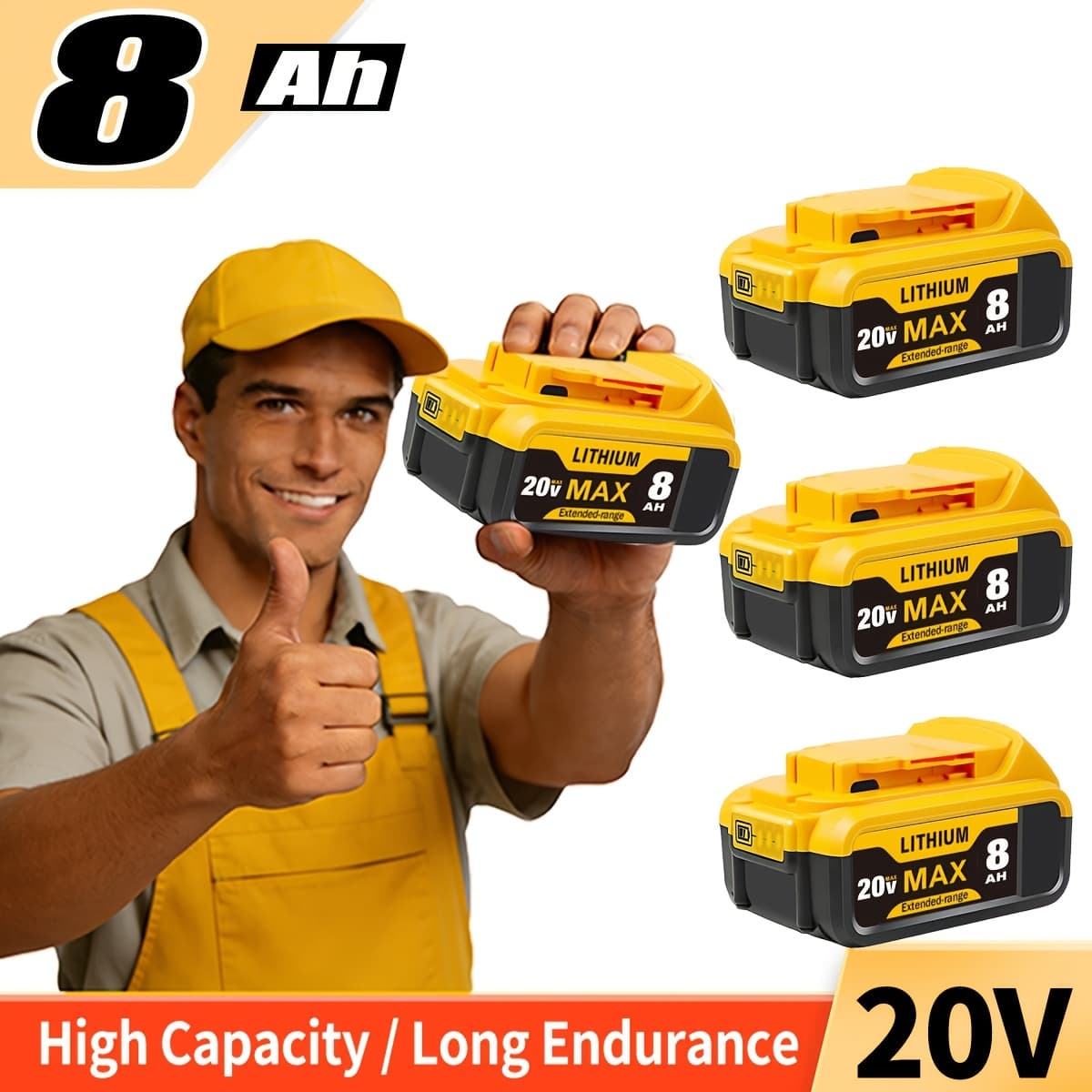 TEMU 1/2/3/4/5 Pack 8.0ah Replacement For 20v High-capacity Lithium-ion Batteries Compatible With Dcb200 Dcb201 Dcb203 Dcb207 Dcb206, Fits 20v Cordless Power Tools And thumbnail 2