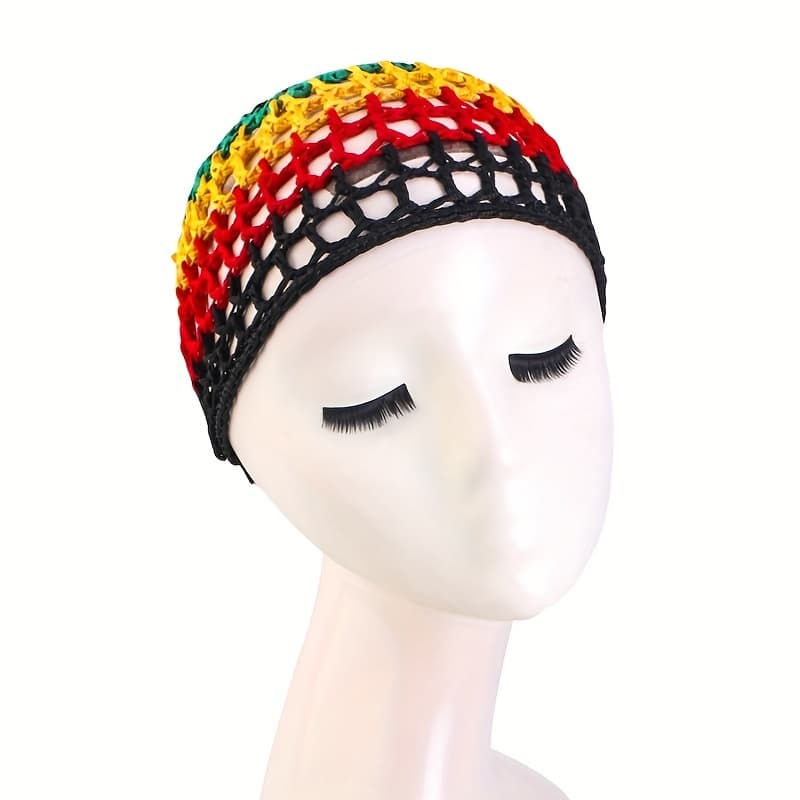 TEMU Jamaican Colorful Net Yellow Black Green Multicolor Hand Crochet Net Hair Cover