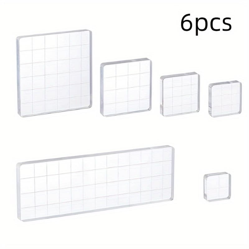 TEMU 6pcs Acrylic Stamp Block Set With Clear For Scrapbooking, Card Making & Crafts - Assorted Sizes