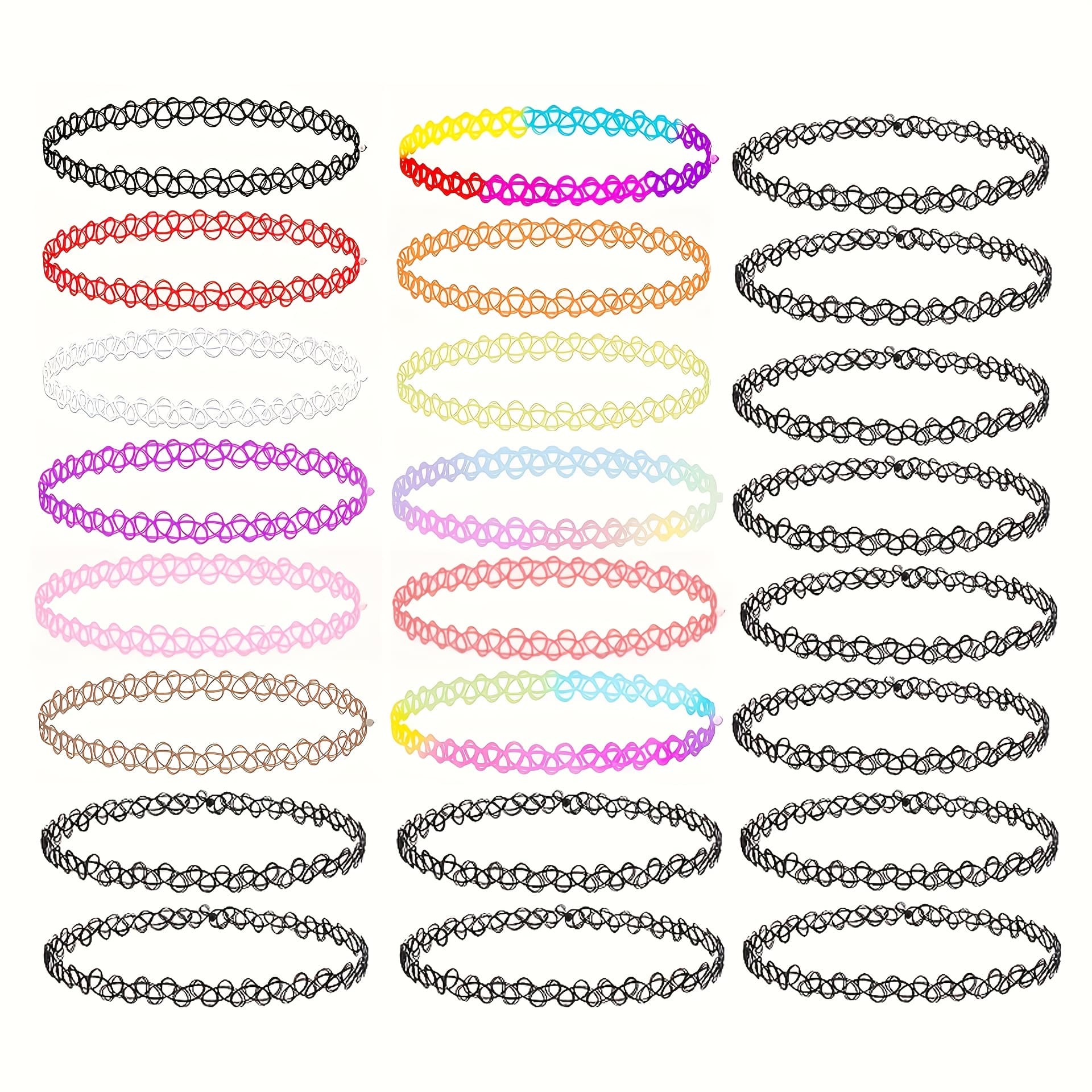 TEMU 24pcs Set Of Black And Colorful Neck Tattoos, Fish Line Necklaces, Gothic Style Jewelry