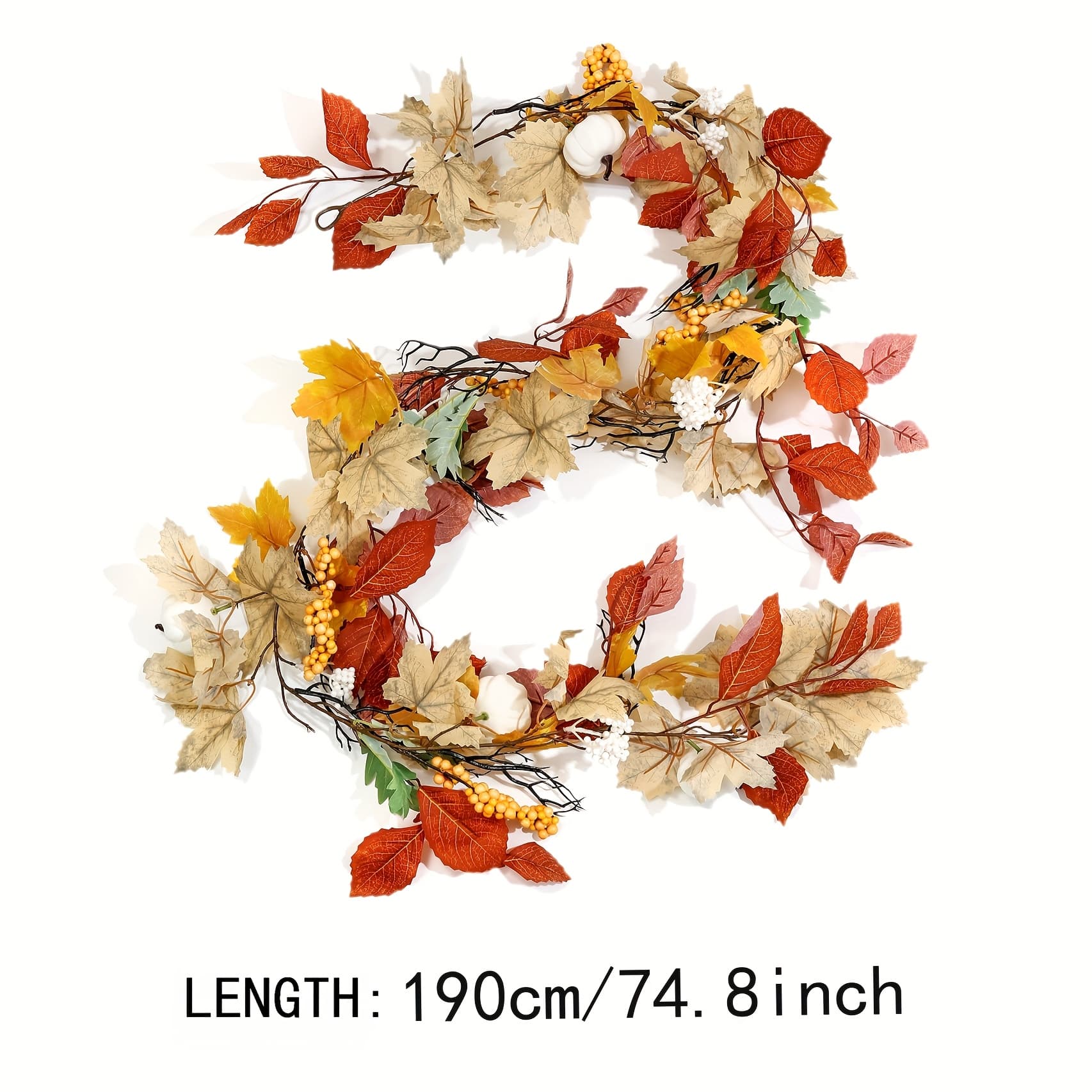TEMU 6ft Artificial Maple Leaf Pumpkin Garland For Fall Decor - Autumn Maple Vines For Thanksgiving, Halloween, And Harvest Decorations For Home, Mantle, Fireplace, Farmhouse, Indoor And Use