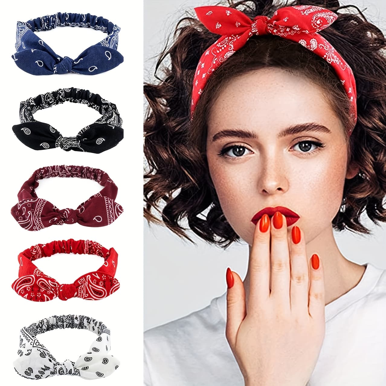 TEMU 10/5pcs Vintage Bohemian Bow Headbands: Hair Accessories For Women With Paisley Print And Normal Hair Texture
