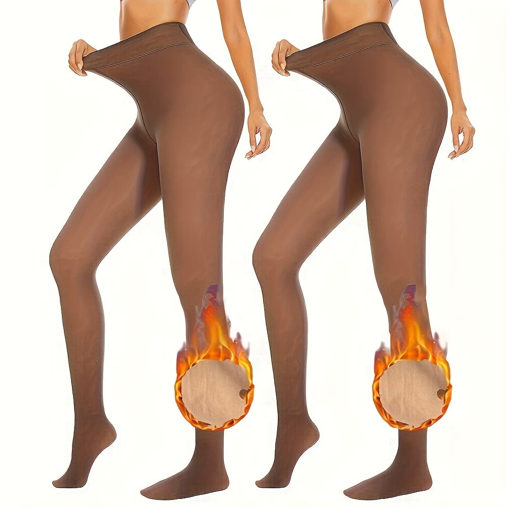 TEMU Of Semi-transparent Skin Light Winter Tights - Warm And Thick Fleece Lining, Elastic And Comfortable Fabric, Brown, Perfect For Cold Weather, Suitable For All , Hand Wash Or , Winter Clothing