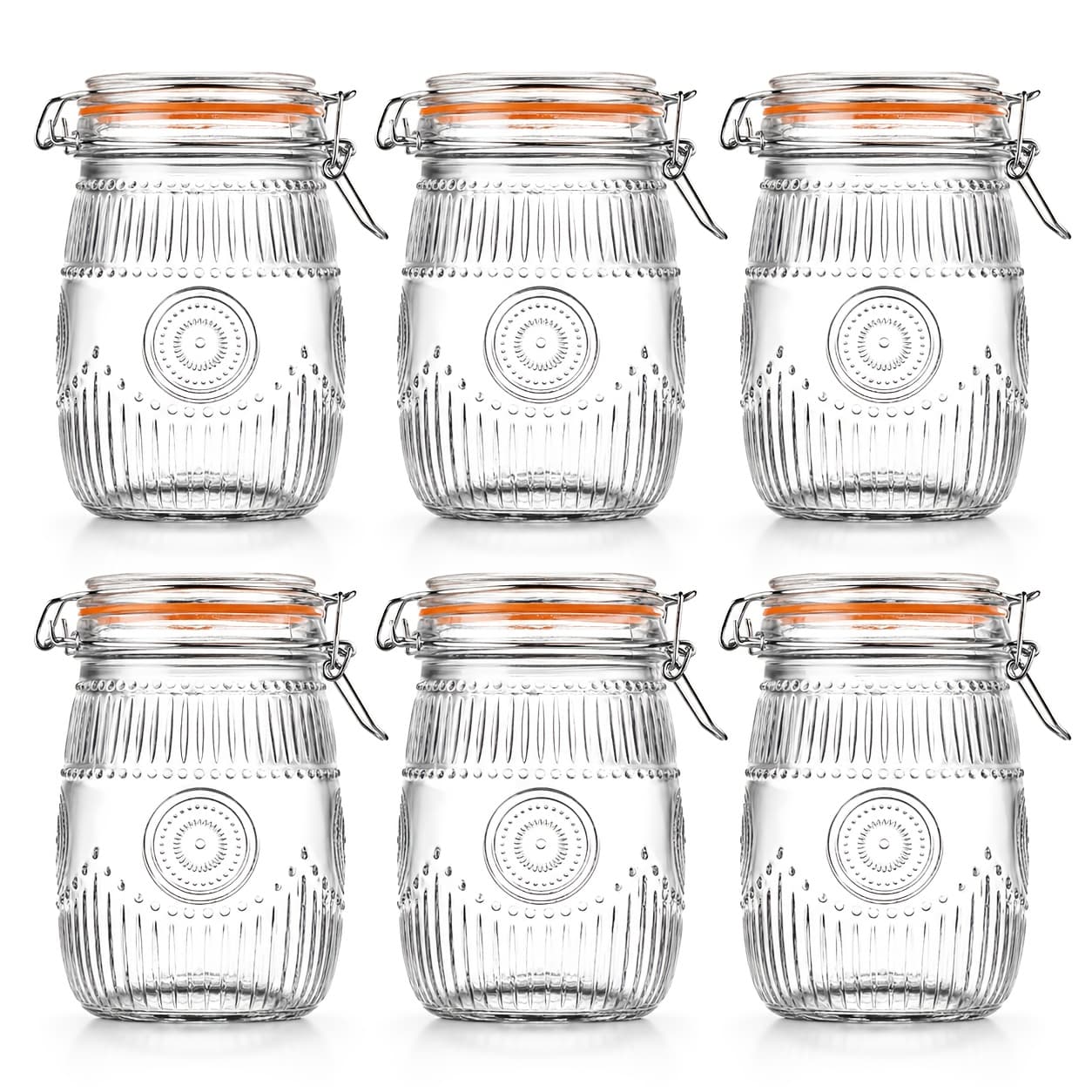 TEMU Wide Mouth Vintage Mason Jars With Airtight Lid 32oz, Canister Quart Jars For Kitchen Storage - For Coffee, Sugar, Beans 6 Pack
