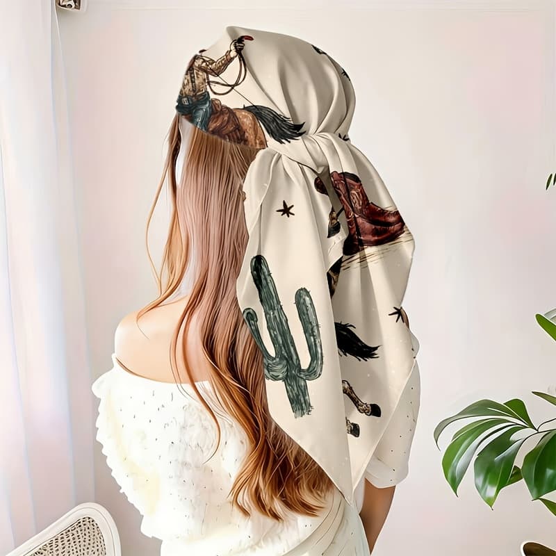 TEMU A Stylish And Elegant Bandana With A Theme, Perfect As A Casual Accessory For Head, Neck, Or Bag, Suitable For Casual And Formal Outfits, , Travel, And Beach Wear