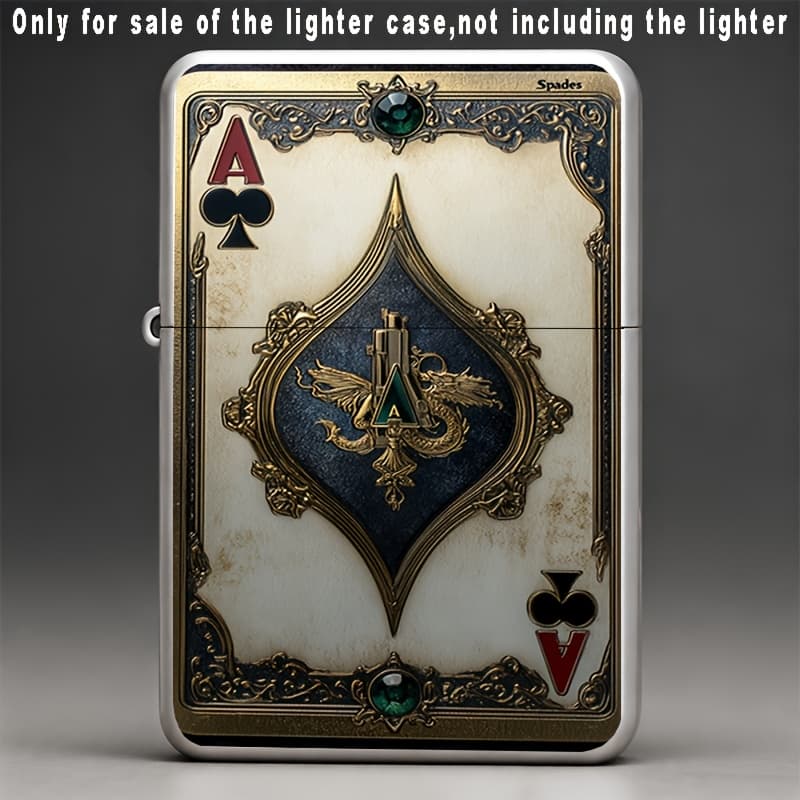 TEMU Vintage (spades) Metal Lighter Case - Heavy-duty Iron Fuel- Ignition Cover, Compatible With Refillable Lighters (lighter Not Included) - Poker-themed Holder For &