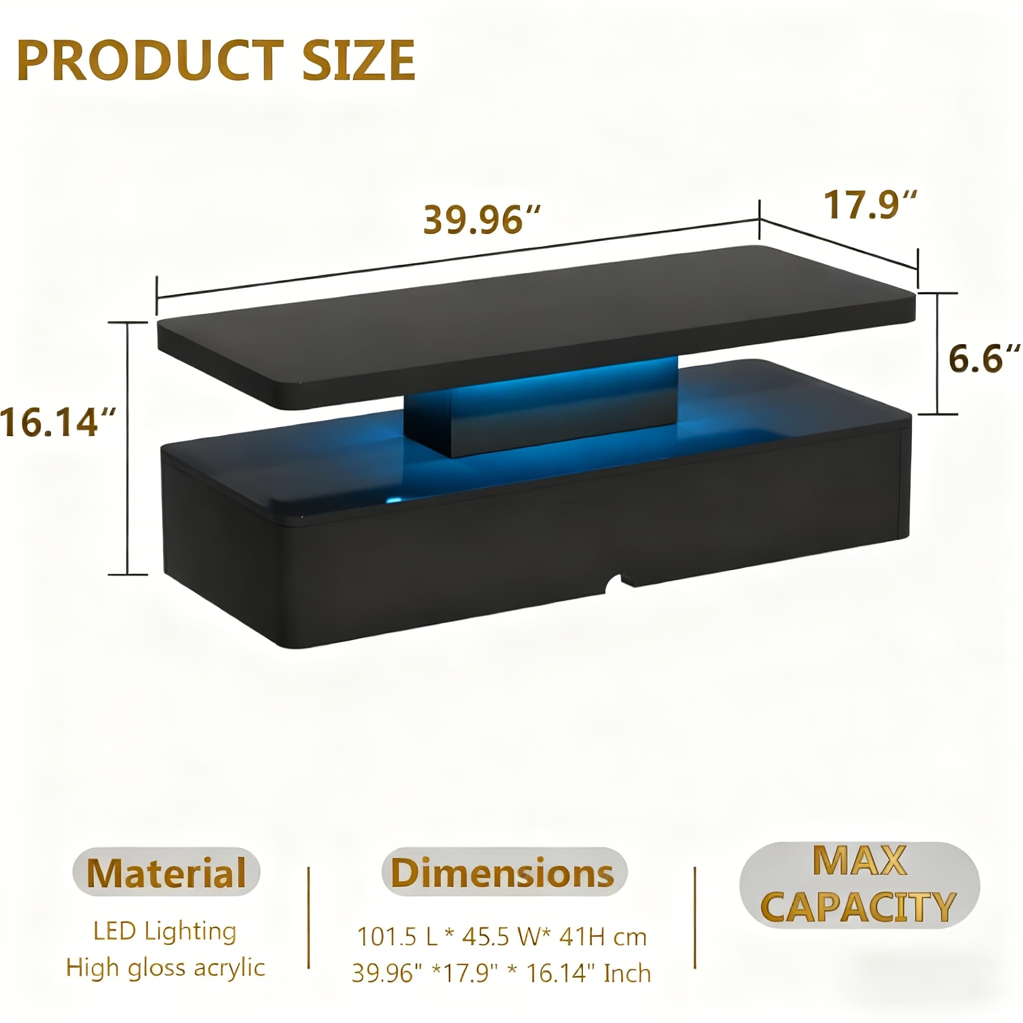 TEMU -inch Modern Led Coffee Table, Living Room Table With 16-color Led Lights, Double-layer Design, Stylish For Living Room, Home, Office, Suitable As A Holiday Gift