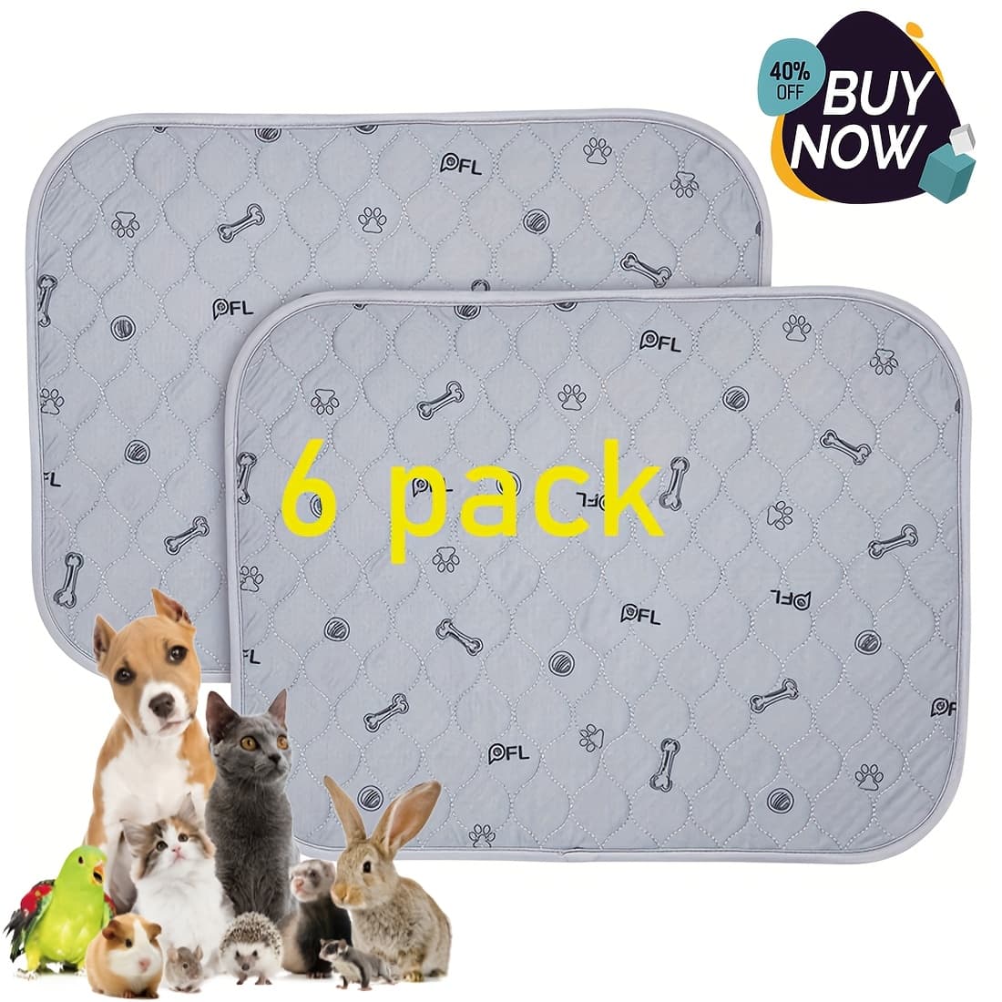 TEMU 2/6-pack 24"x 16" Reusable Puppy Training Pads - Ultra-absorbent, Washable, Non-slip Dog Pee Mats For Dogs - Protection Against Urine Leakage, Essential For Dog Training