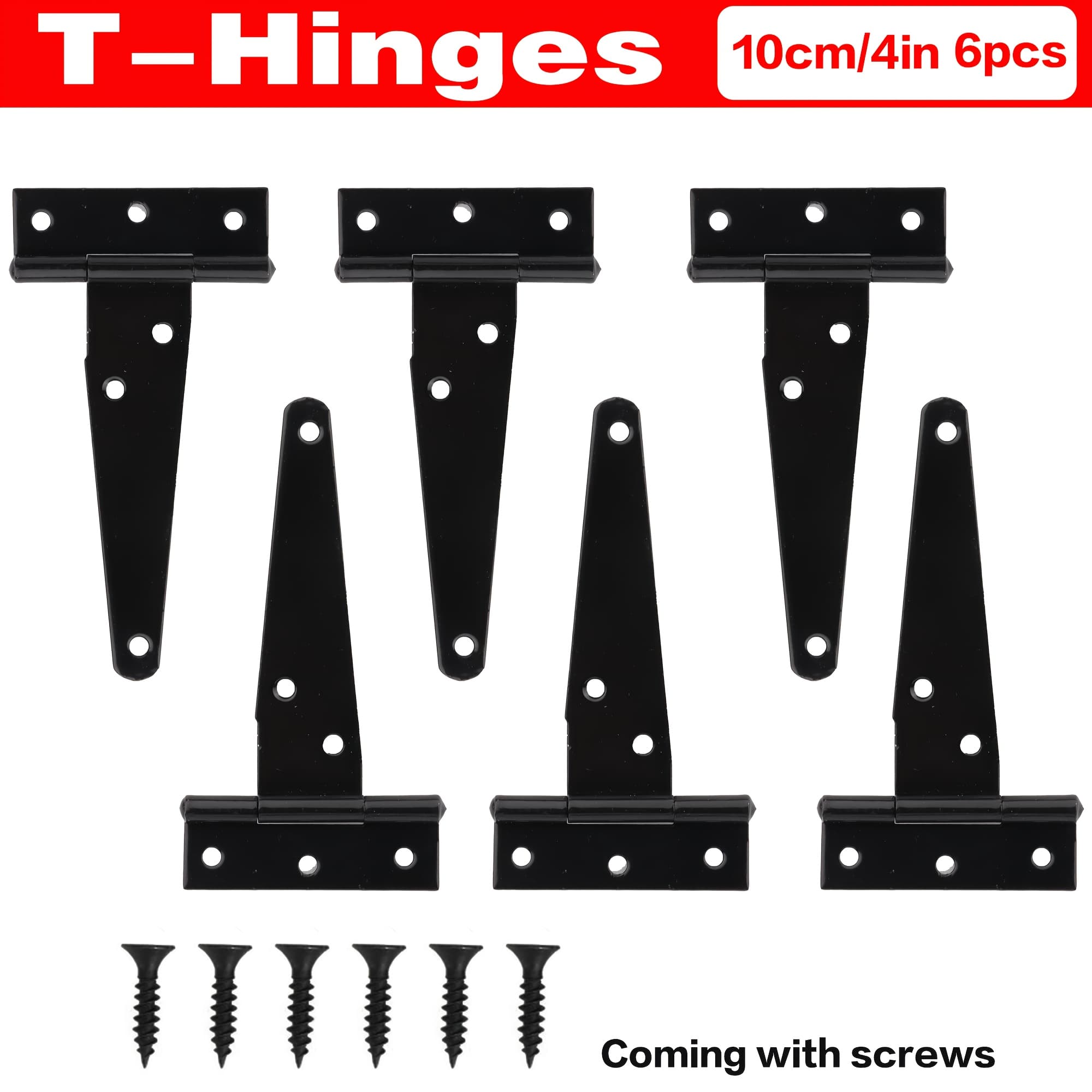 TEMU 6pcs 4in T-type Hinges, Black Door Hinges, Outdoor Hinges, Door Hinges, Shed Hinges, Belt Hinges, Barn Door Hinges With Screws Included