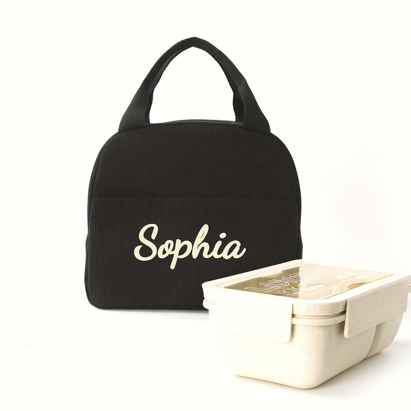 TEMU Embroidered Custom Corduroy Lunch Bag For Women Men, Solid Color Insulated Lunch Tote Bag, Reusable Leak-proof Lunch Box Small Leakproof Lunch Box (non-food Contact)