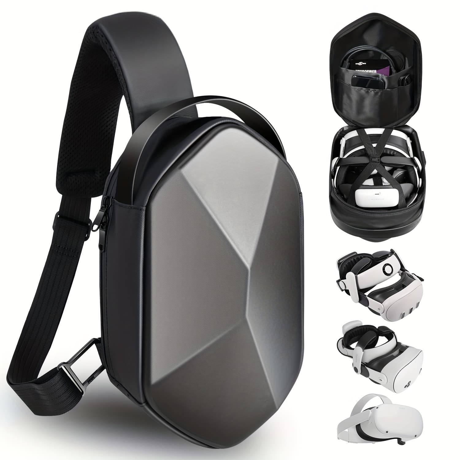 TEMU Sarlar Fashion Hard Travel Case For Oculus 3/3s/quest 2, / Expandable Capacity Compatible With / All Elite Head Strap Accessories, Crossbody Sling Backpack To Quest2 And Quest3