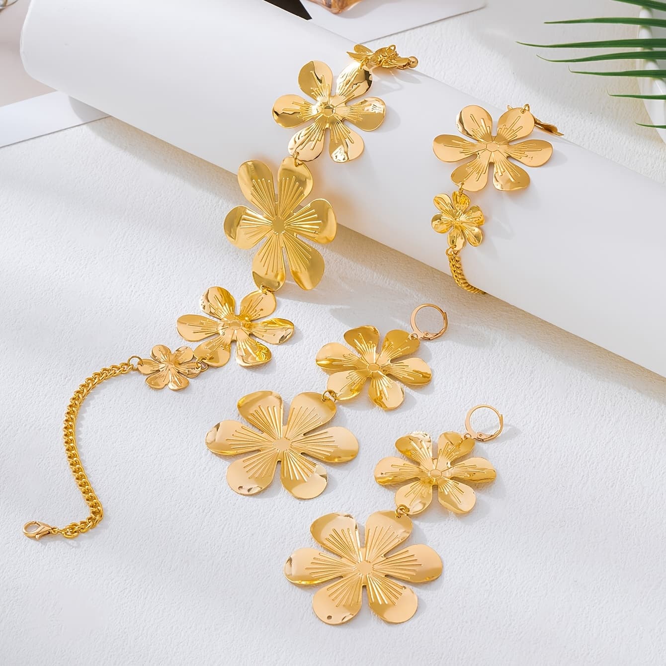 TEMU 4pcs Set Of Individual Flower Combination Earrings Necklace Bracelet Women's Additions Jewelry Set Prom Gift
