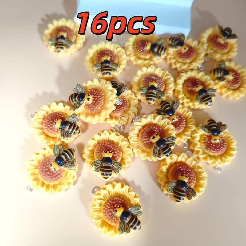TEMU 16pcs Cartoon Cute Sunflower Resin Pendant Charms Jewelry Additions For Necklace Earring Pendant Handmade Craft Holiday Gift Couple Gift Making Christmas Festival