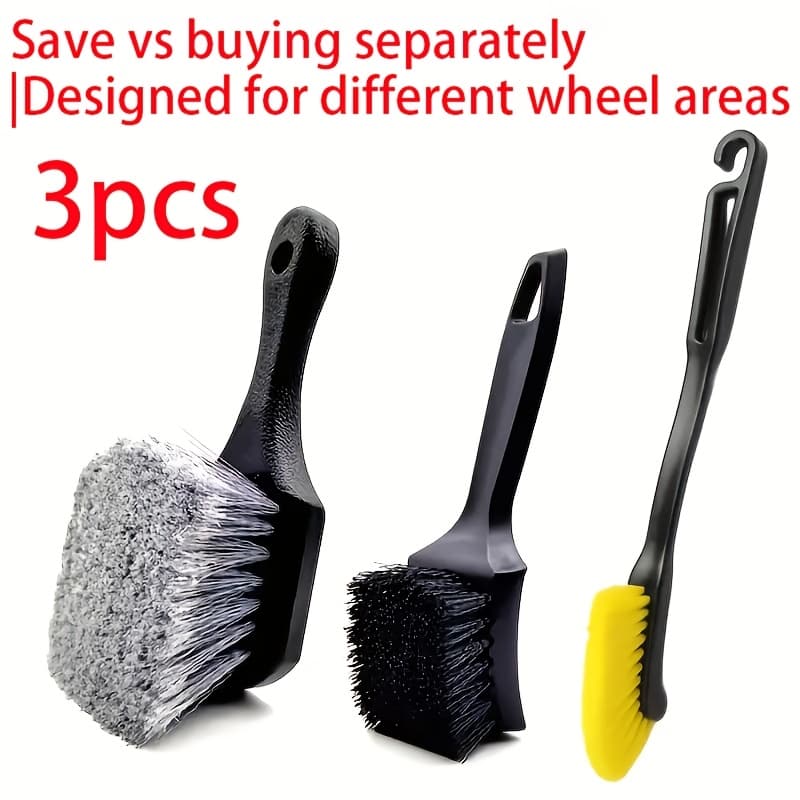 TEMU Set Of 3 Heavy-duty Brushes For Cleaning Tires And Rims - Durable Pp Brushes With Comfortable Grip For