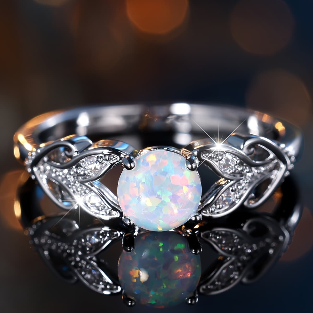 TEMU 1pc Bohemian Women's Synthetic Opal Engagement Ring Summer Wedding Jewelry Proposal Engagement Ring