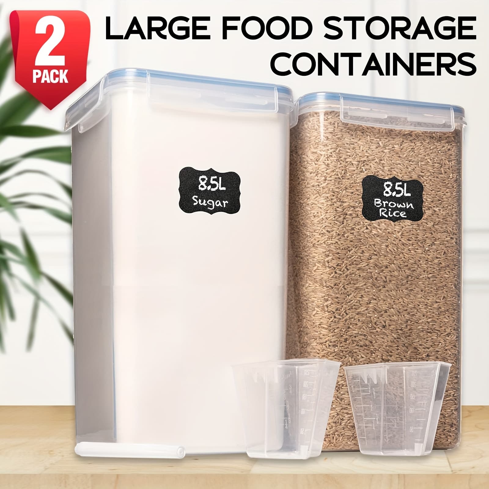 TEMU 2/4/6pcs [8.5l / 287 Oz] Extra Large Airtight Food Storage Containers With Lids - Bpa Free Kitchen And Pantry Organization Containers For Baking Supplies, Cereal, Flour, Sugar, Rice