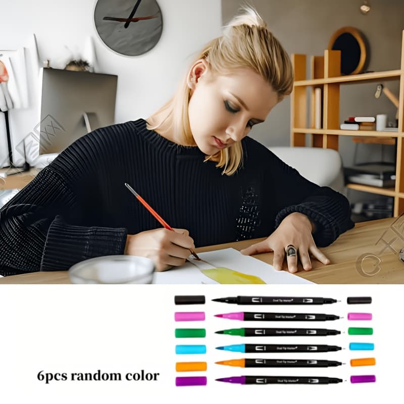 TEMU Set Of 6 Dual-tipped Colored Markers Ideal For Adult Coloring Books, Christmas Cards, Taking Notes, Engraving, Calligraphy, And Journaling - An Gift For The Holidays And Supplies