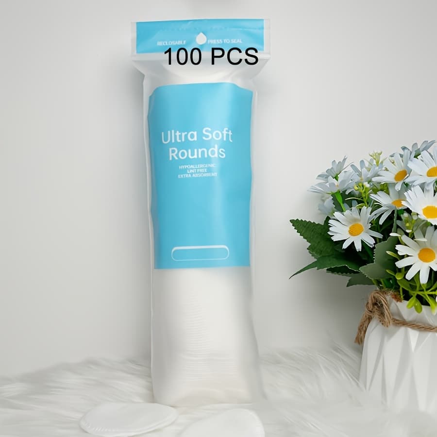 TEMU 100/700pcs Disposable Round Makeup Pads, Thickened Facial Cleansing , Skin Care For Daily Skincare, Skin Cleansing, Makeup Removal, And Nail Polish Removal, 6*6cm