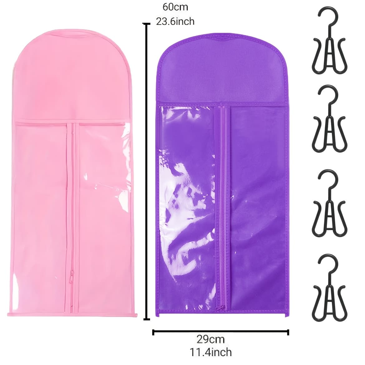 TEMU 6pcs Wig Storage Bag Set, Including 2 Storage Bags (60cm Each) And 4 Hooks. Portable Wig Protector, No-drill Wig Organizer Tool, Essential For Wig Storage