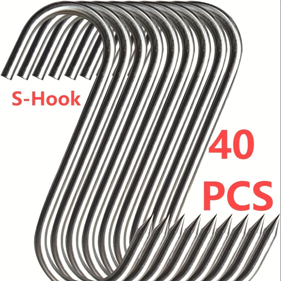 TEMU 40 Pack 5.5 Inch Stainless Steel S Hooks Set, Modern Wall-mounted Hooks, Sharp Design, , Suitable For Home Use, Hanging Pots, Pans, Bags, Cups, Home Decoration, Metal Material