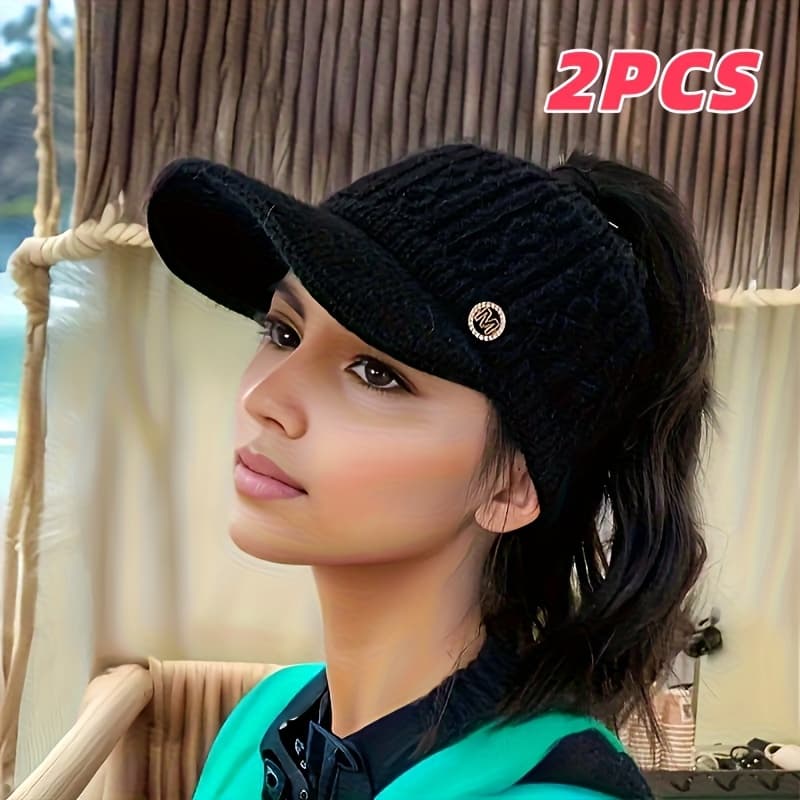 TEMU Set Of 2 Cozy And Warm Women's Baseball Caps, Lightweight And Fitted, Designed To Keep Your Ears Warm During Winter. Hats Feature A Visor And Are Perfect For Skiing, Hiking