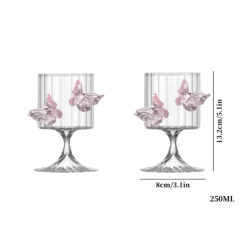 TEMU 2pcs Set Of 2 Stemware Glass Cups, 250ml/8.4oz. High Borosilicate Thickened Heat-resistant Vertical Ribbed Glass With A Round Rim, Suitable For Sparkling Water, , Juice, And Other Beverages