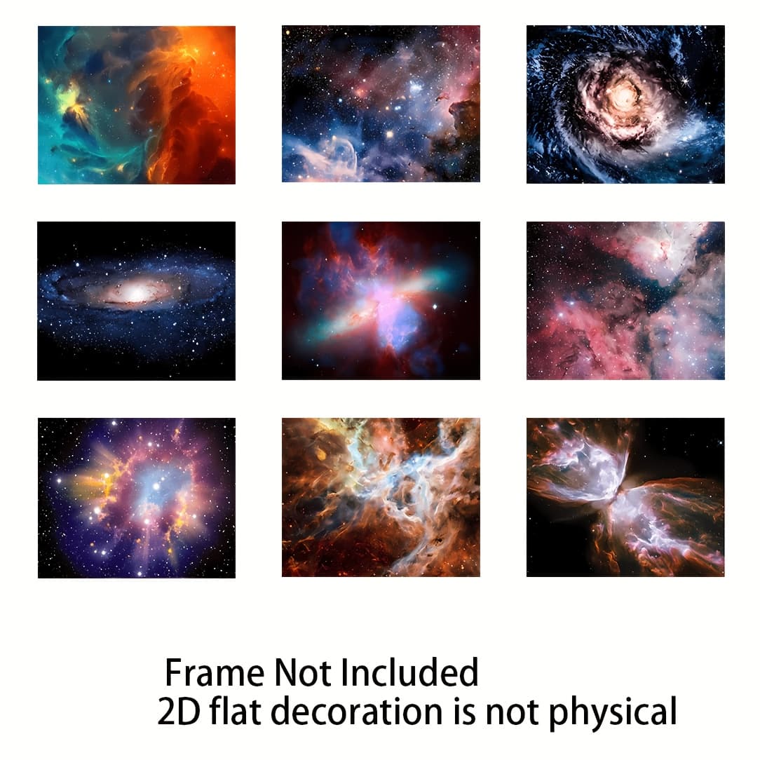 TEMU 2d Flat, 2d Flat Wall Decoration Poster No Frame 9pcs Universe Starry Art Outer Space Painting Pictures For Bedroom Lvingroom Bathroom Decor Posters For Boys Or Girls *10inches, 2d Flat