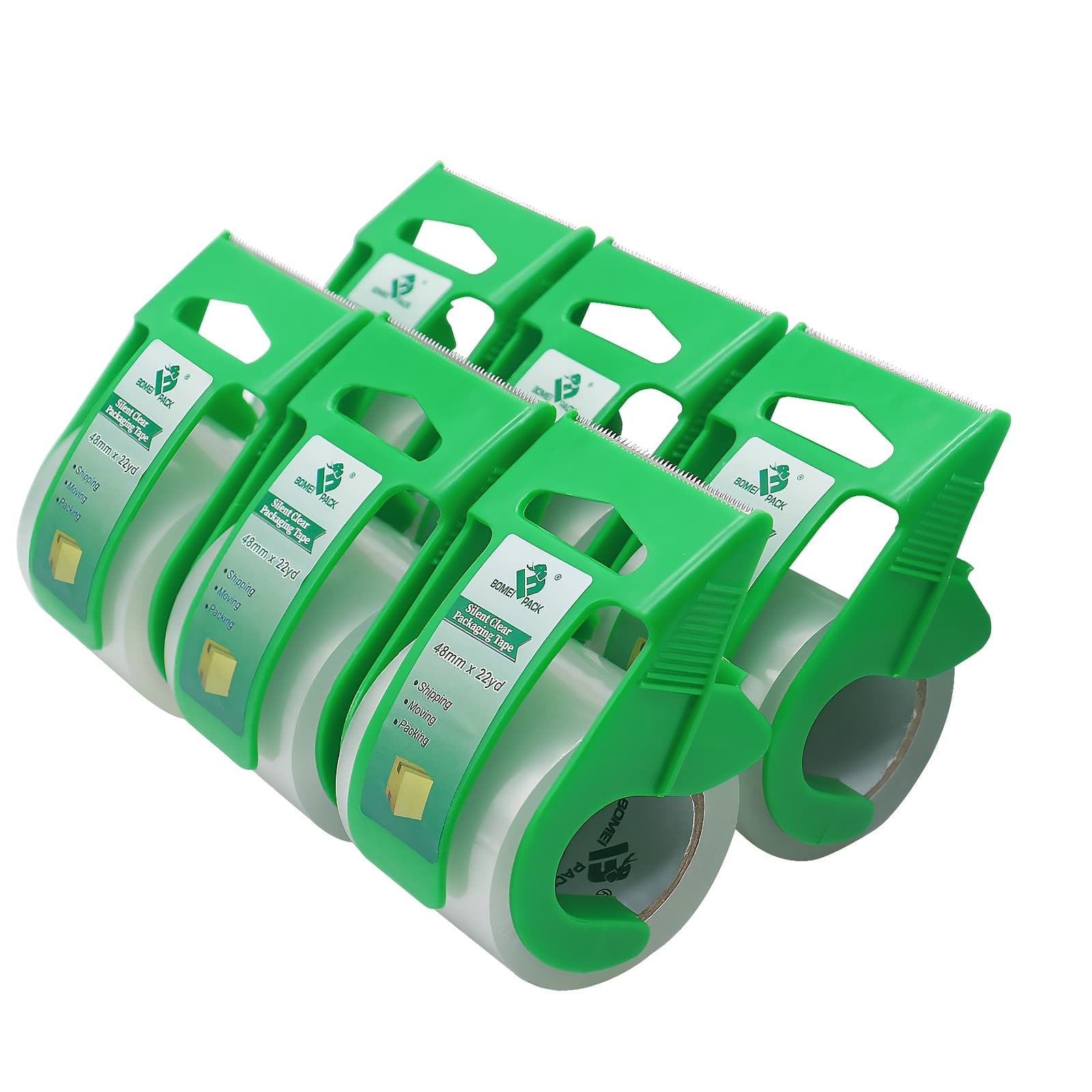 TEMU Pack Silent Clear Packaging Tape, 6 Rolls With Green Dispenser, 1.5" Core, 48mm X 22y, Heavy Duty Packaging Tape, Shipping & Moving, Box Sealing Box Packaging Tape