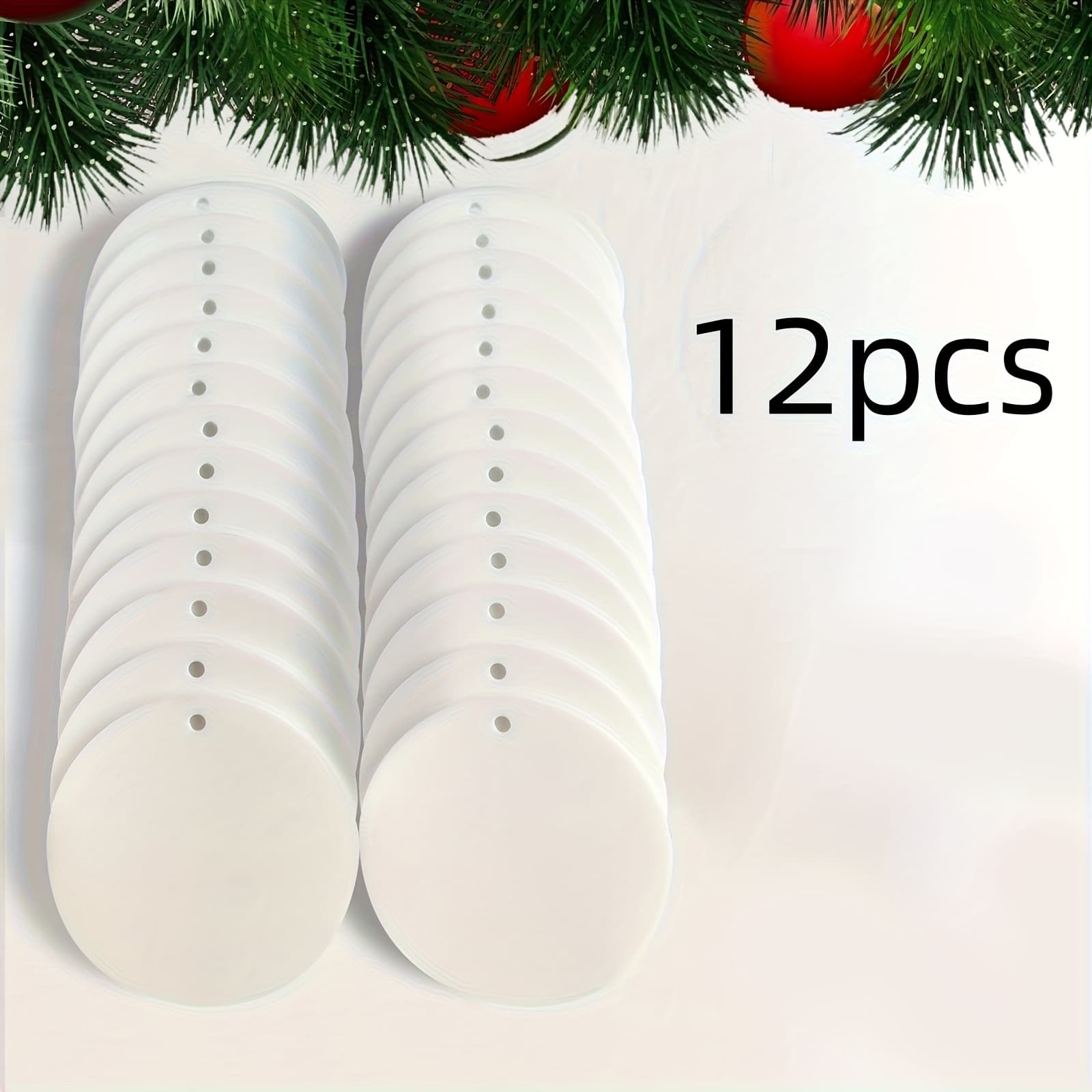 TEMU 12pcs Acrylic Christmas Ornaments - Paintable Blanks With Holes For Decor, Holiday Art Decoration Style, No Electricity Required, Christmas Ornaments