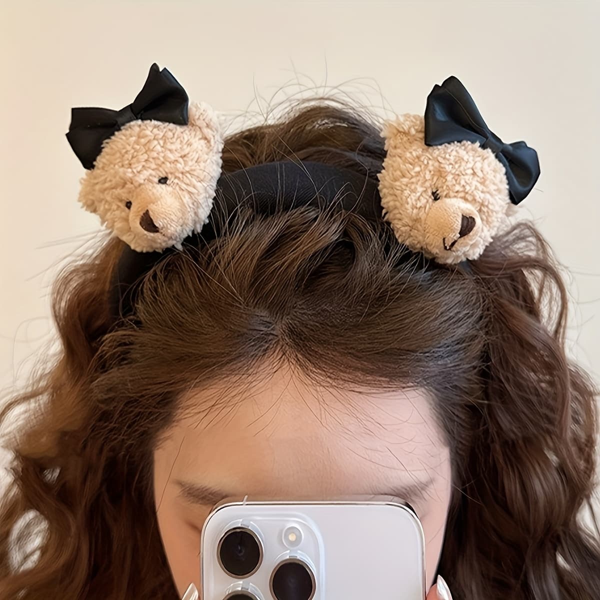 TEMU Wash For Outing, Plush Non-slip Bear Bow Hairband