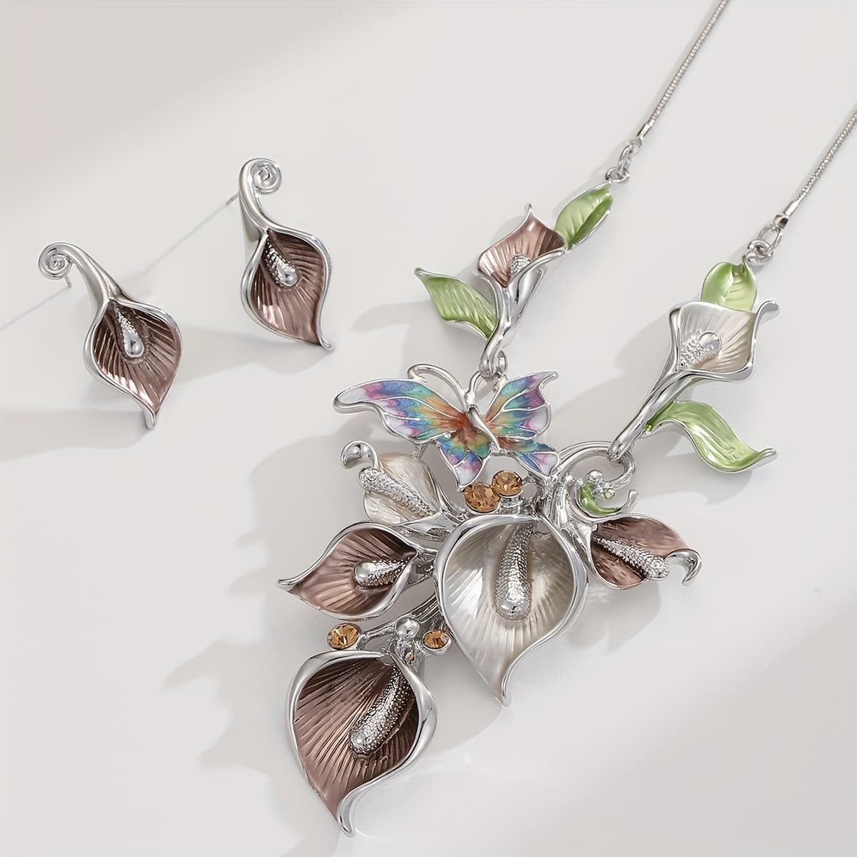 TEMU Chunky Statement Jewelry Set Vintage Retro Calla Lily Floral Aesthetic Bohemian Boho Bib Necklace Earring Set Fashion Costume Jewelry For Women Wedding Party Prom Unique Gift Gift