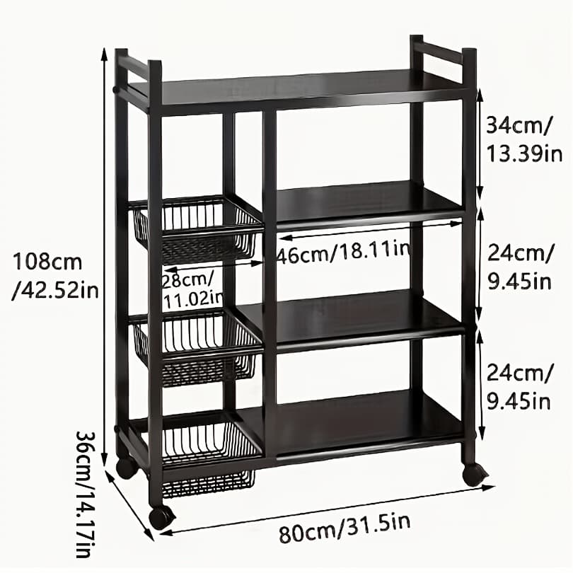 TEMU Kitchen Storage Shelf With Mesh Baskets, Metal Frame Serving Cart With Wheels, Rolling Rack With Adjustable Shelves, For Kitchen Bathroom Living Room Office, Standing Shelf, Standing Shelf