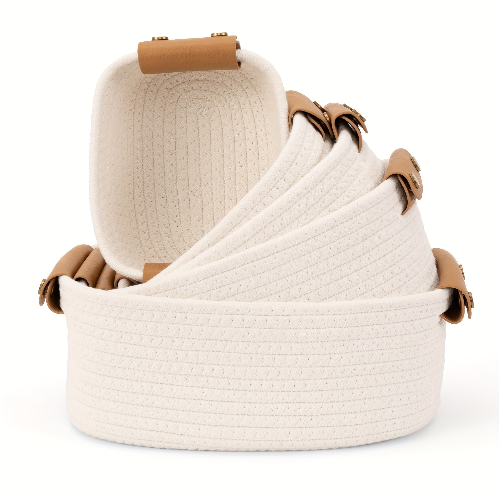 TEMU Beautiful Storage Basket Set Of 5 - Sturdy Rope Baskets For Shelves Are Perfect For Organizing Your Home - Quality Storage Bins Fit With Bedroom Decor, Shelf Baskets