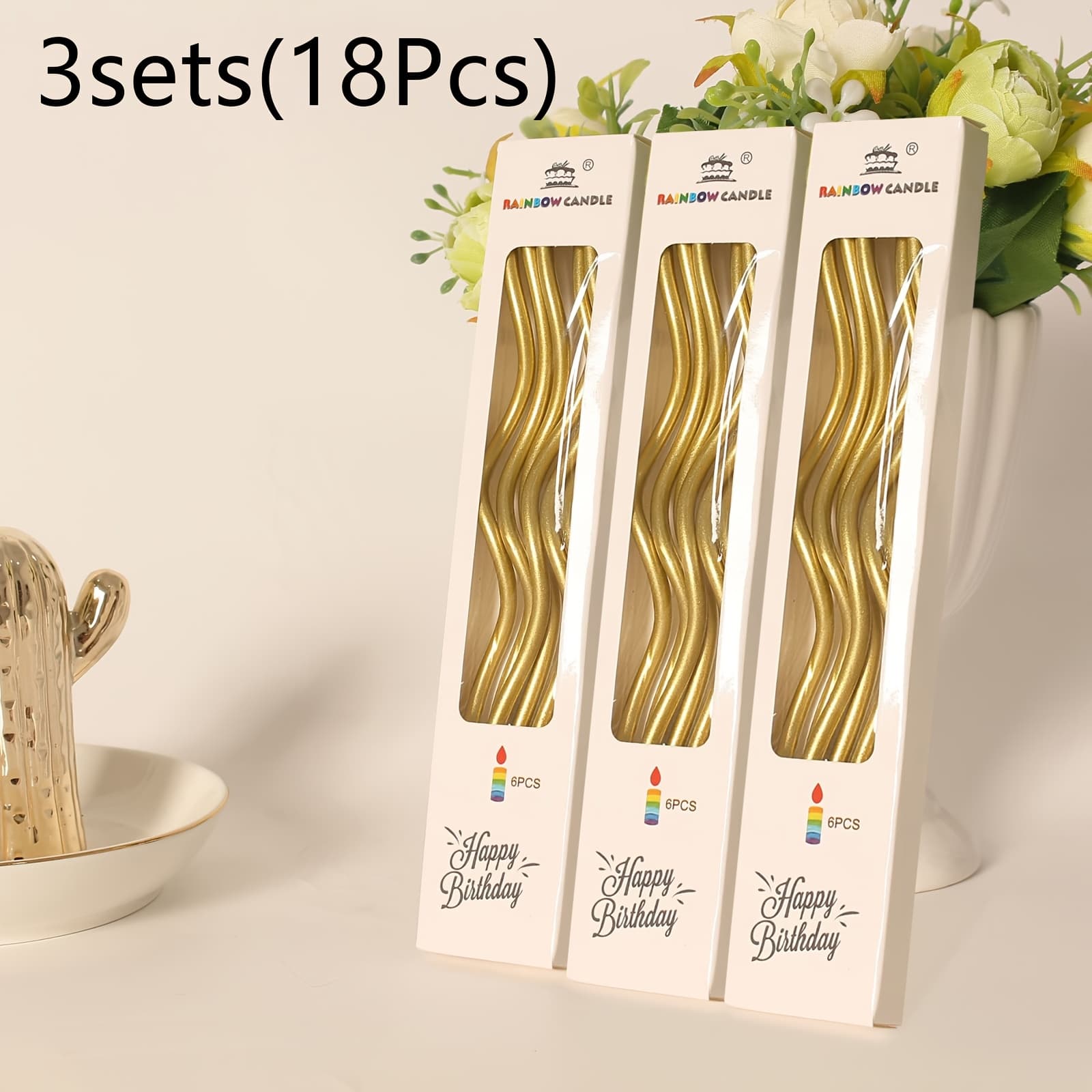 TEMU 2 Sets (12/16/24pcs) / 3 Sets (18pcs) - Twisted Colorful Curve Decorative Candles - Exquisite Birthday Cake Ornament For Party Ambiance And Celebration , Without Battery