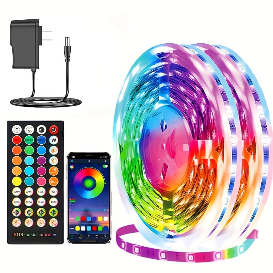 TEMU Led Strip Lights, Rgb Color Changing Lights By App, Sync To Music, 44 Key Remote Control, Led Lights For Bedroom