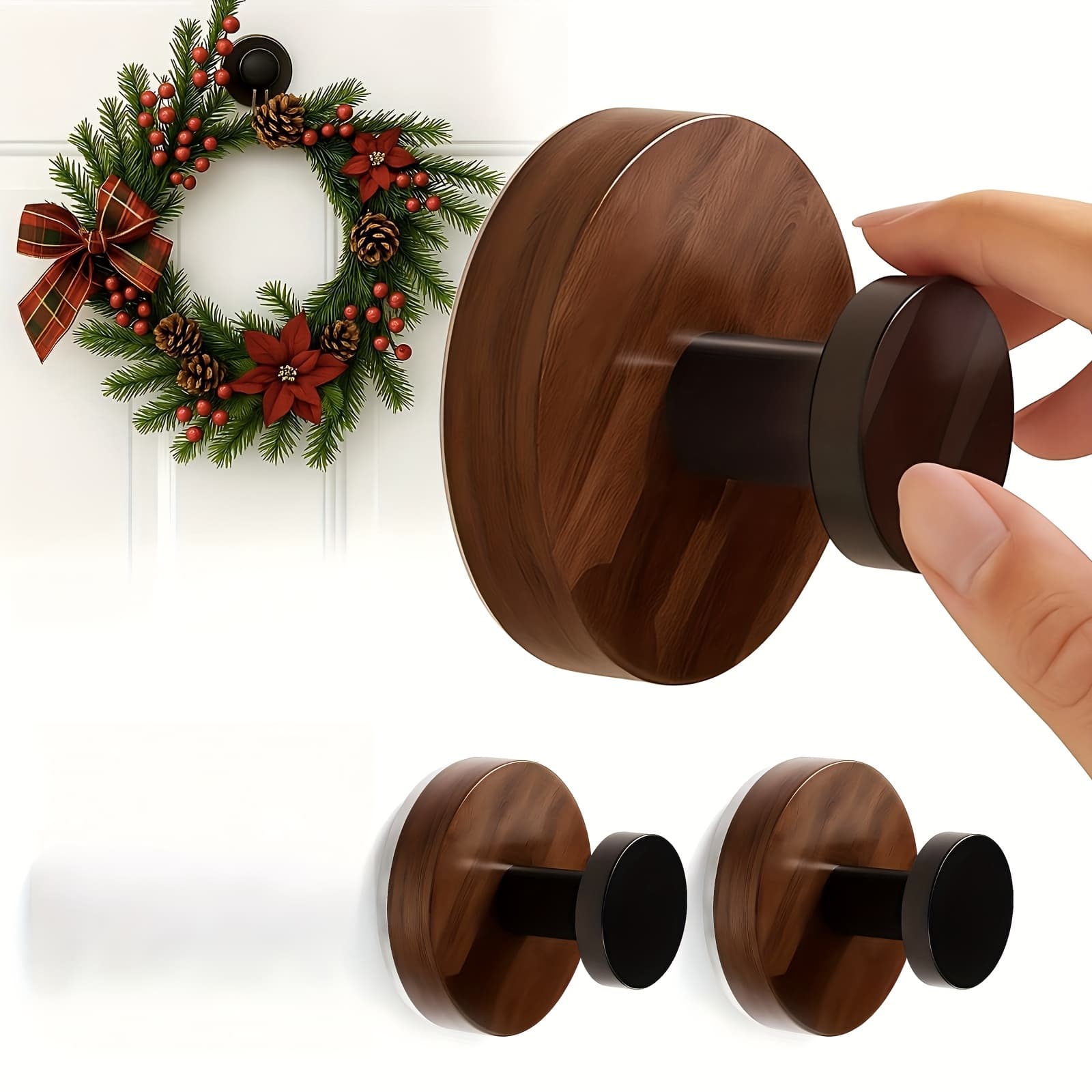 TEMU Walnut 3pcs Suction Cup Wreath Hanger, Heavy Duty Hook For Glass Front Door/window/over Door/outdoor, Christmas/thanksgiving/halloween/july 4th/easter/valentine/fall/summer/, Utility Hooks