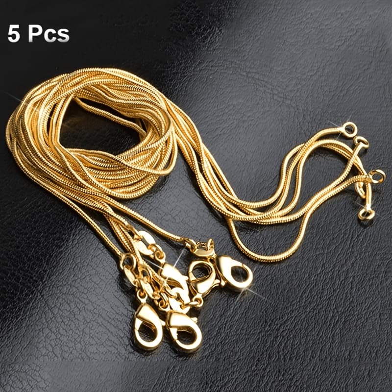 TEMU Set Of 5 Premium Copper Snake Chain Necklaces With A Silvery End, Featuring A Collarbone Design, Ranging From 18 To 30 Inches, Perfect For Minimalist Vacation Fashion