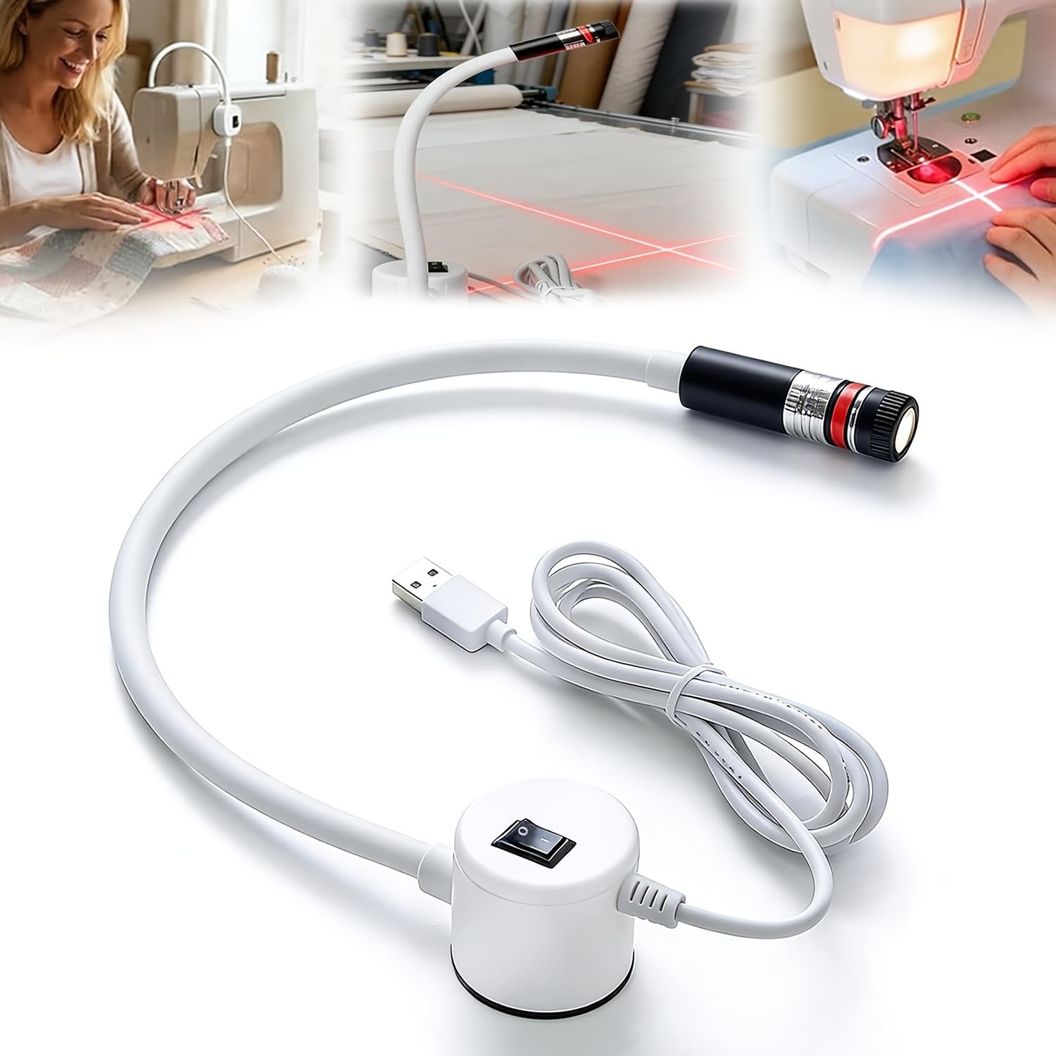 TEMU 1/2pcs Sewing Machine Magnetic Quilting Positioning Light, Red Guide Light For Straight Stitching, Quilting Red Light With , Adjustable And Quilting Aid Tool, Quilting Straight Stitching Gadget