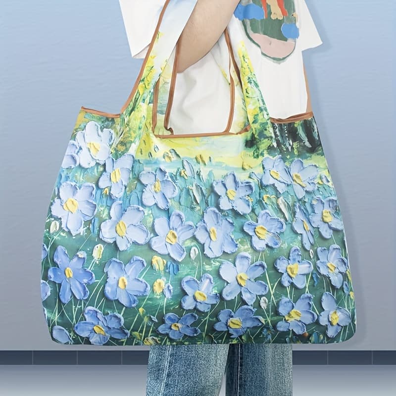TEMU Women' Parisian Print Tote Bag - Large Capacity, Lightweight Nylon With Fixed Shoulder Straps, Design For Shopping And Daily Use, Bag | Parisian Theme Bag | Lightweight Bag