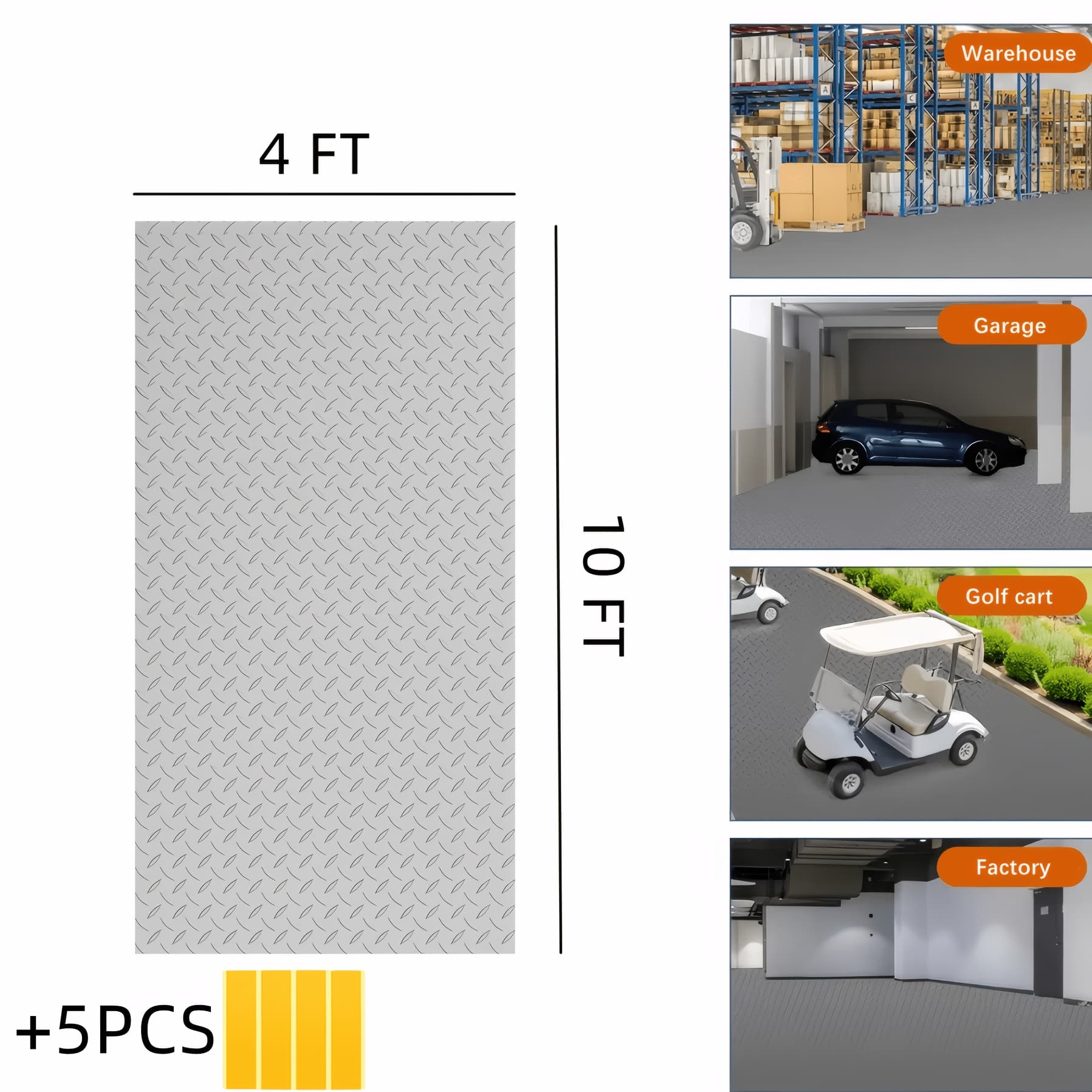TEMU Heavy-duty Rubber Diamond Plate Flooring Rolls Measuring 4 By 10 Feet And 2.8mm Thick - Non-slip Mats Suitable For Garages, Trailers, Gyms, , Boats, And Pickup Trucks, In Gray Color