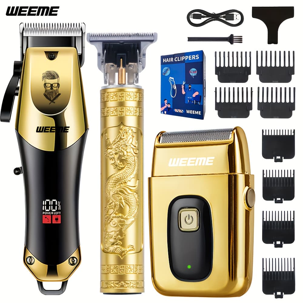 TEMU Weeme 4pcs 3pcs 2pcs Set Hair Clipper For Men - Usb Rechargeable Hair Cutting Kit Including Electric Razor, Trimmer, 8 Limit Combs, Usb Cable, Cleaning Brush And Combs - Valentines Day Gift Items