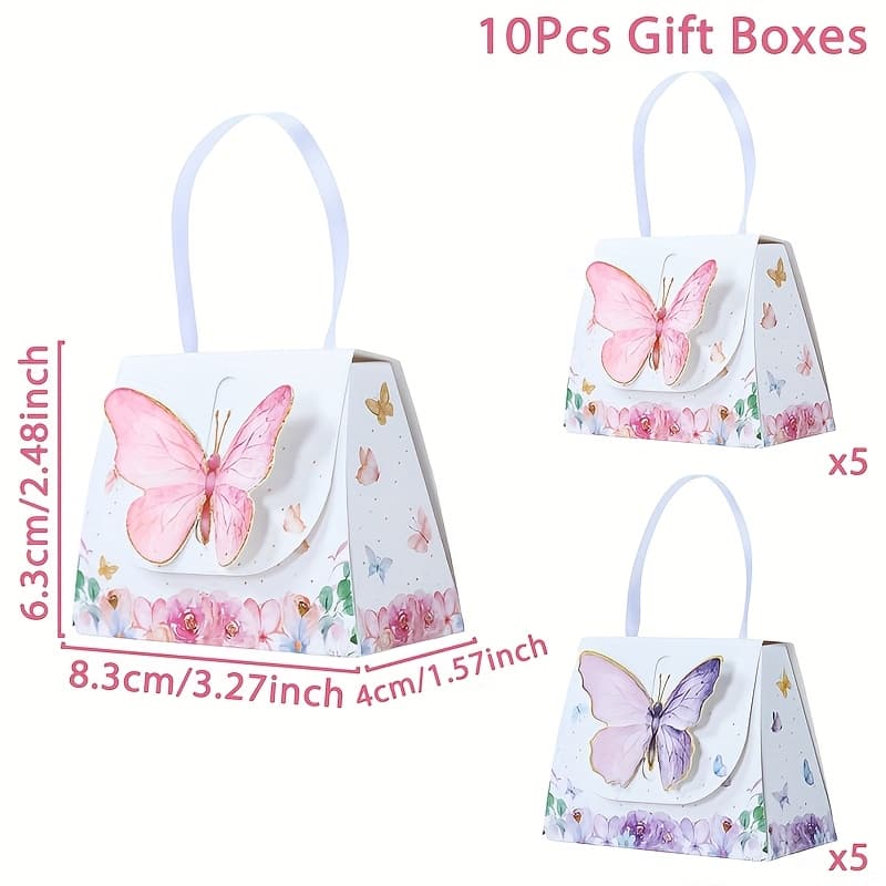 TEMU 10pcs, Floral Birthday Gift Boxes With Handles, Floral Treat Boxes, Party Favors Packaging Box, For Princess Birthday Baby Shower, Box Packs, Party Favor Decor