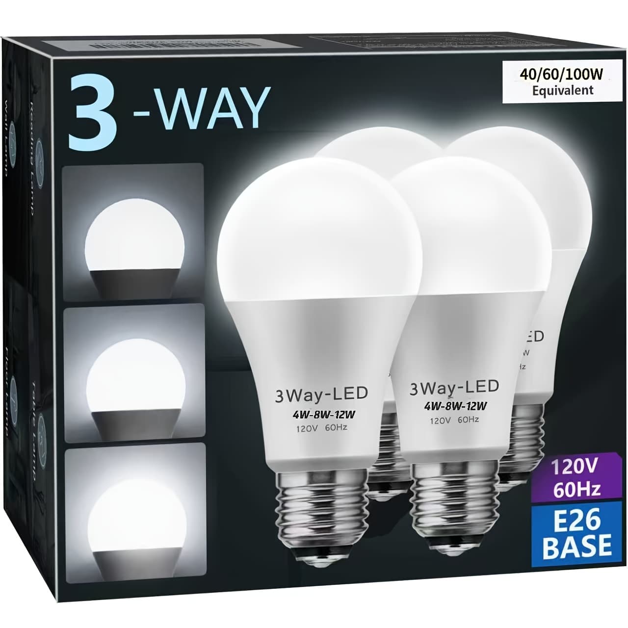 TEMU 2/4 Pack 3 Way Light Bulbs 40/60/100w Equivalent, Soft White 2700k And Daylight 5000k, 3 Way A19, E26 Base, Perfect For Bedroom, Living Room, Study Room, 1500lm