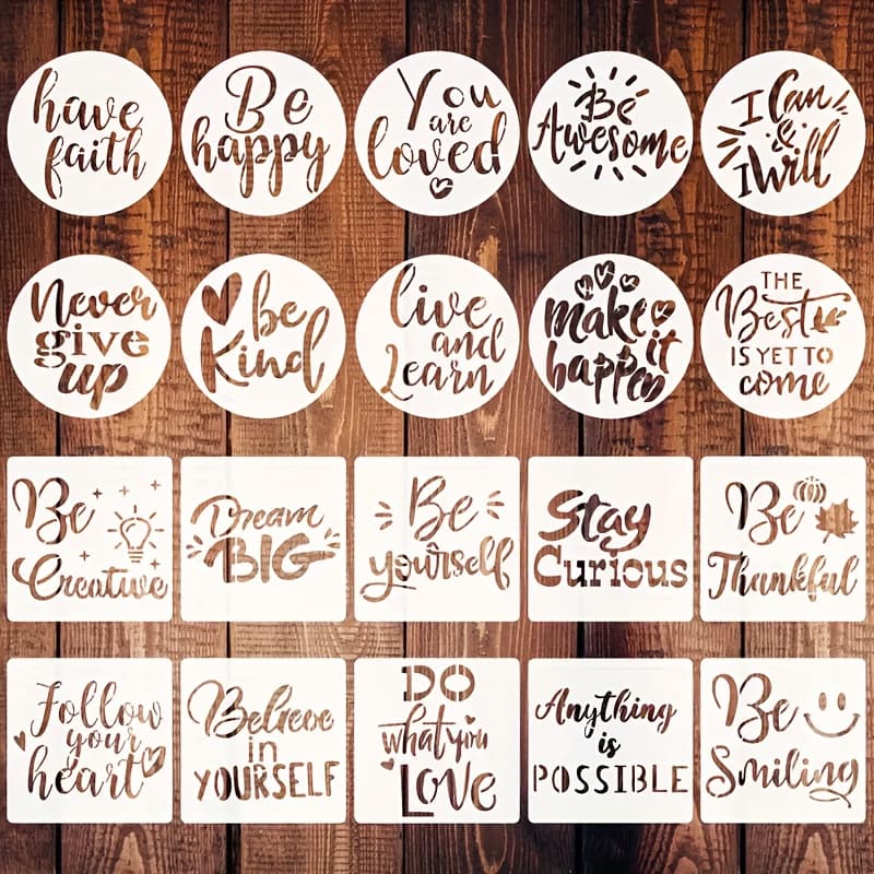 TEMU 20pcs Reusable Inspirational Word Stencil Set | Inspirational Quotes, Suitable For Crafts, Wood Painting, Wall Decoration And Home Decoration