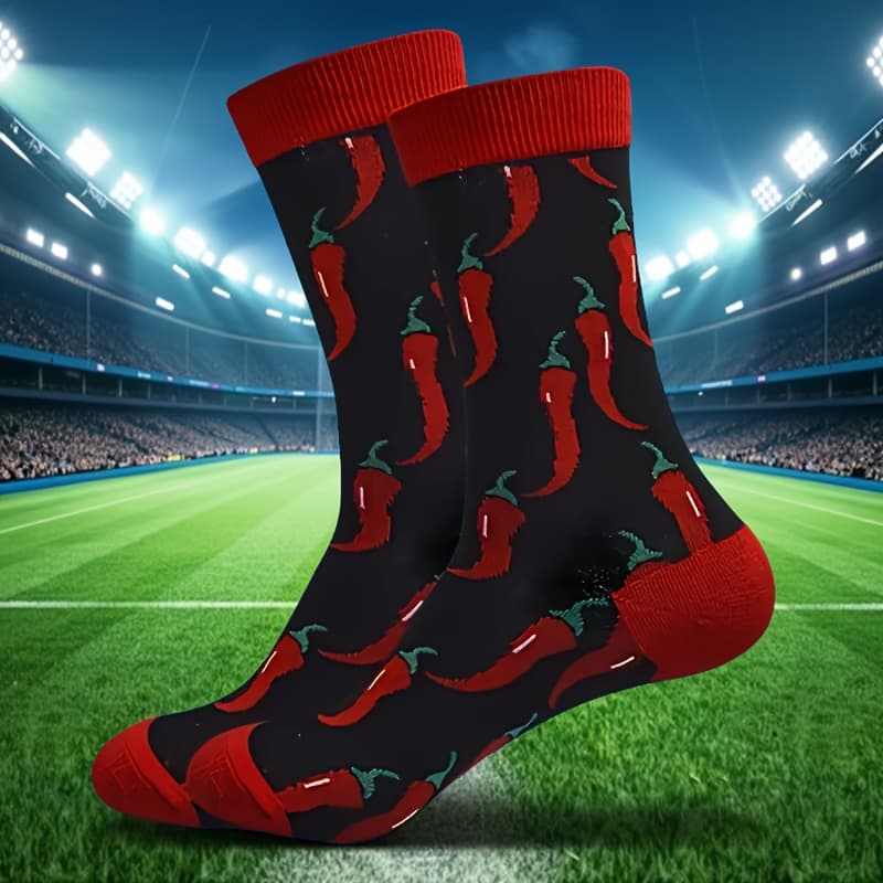 TEMU 1 Pair Of Cartoon Chili Print Mid-calf Socks, Comfortable And Breathable, Suitable For