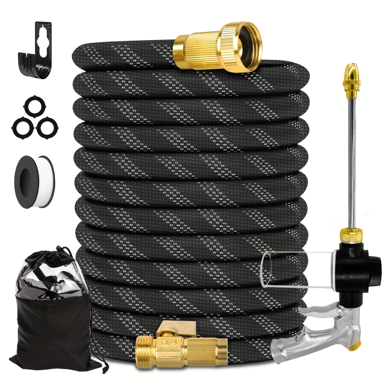 TEMU Heavy-duty Garden Hose 50/100/150ft | 10-function High-pressure Nozzle | Solid Brass Leak-proof Fittings | -free & Lightweight | For Watering, Cleaning & Emergency Use (grey)